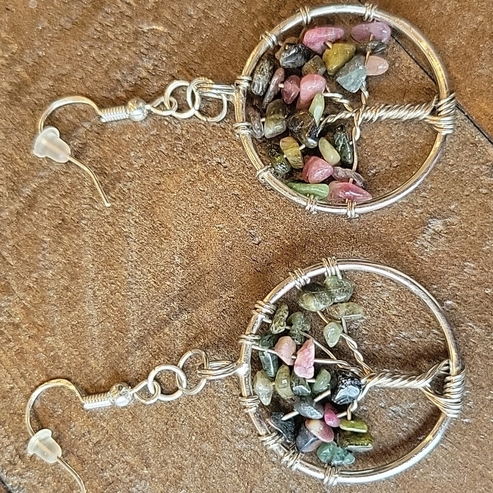 NEW Tourmaline Silver Tree of Life Earrings